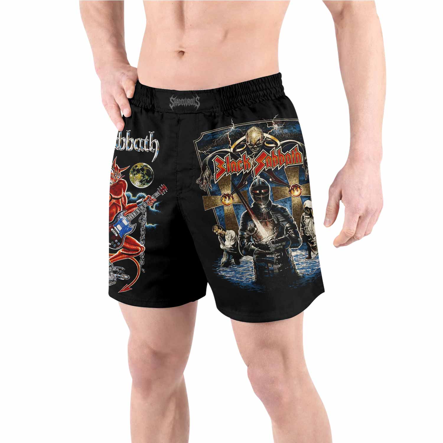 Black Sabbath Live Evil Grappling Shorts - front view lifestyle