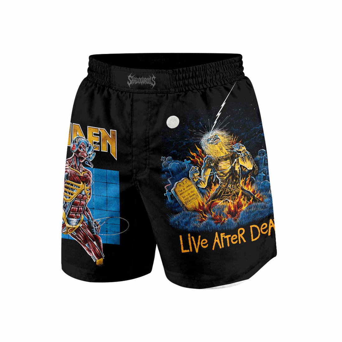 Iron Maiden Live After Death Grappling Shorts - front and back view