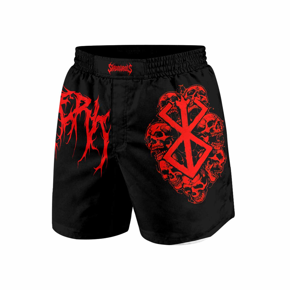 Berserk Metal Skull Knight Grappling Shorts - front and back view