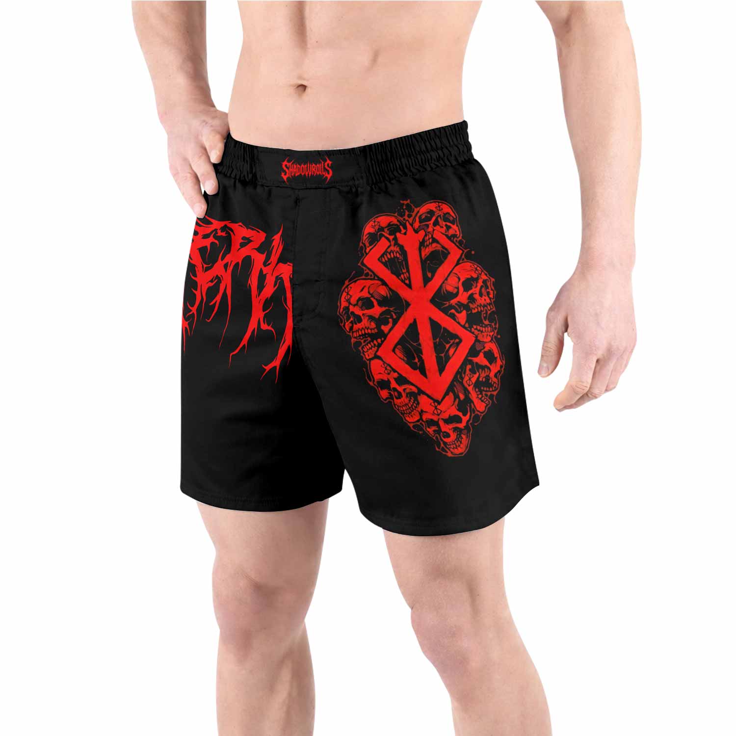 Berserk Metal Skull Knight Grappling Shorts - front view lifestyle