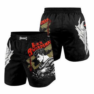 Berserk Black Swordsman Guts Grappling Shorts - front and back view