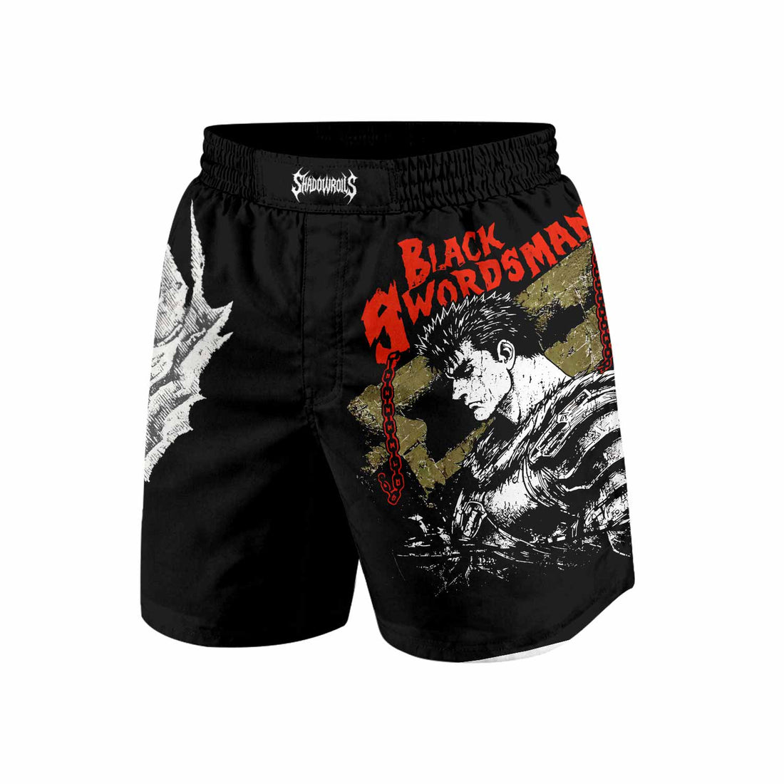 Berserk Black Swordsman Guts Grappling Shorts - front and back view