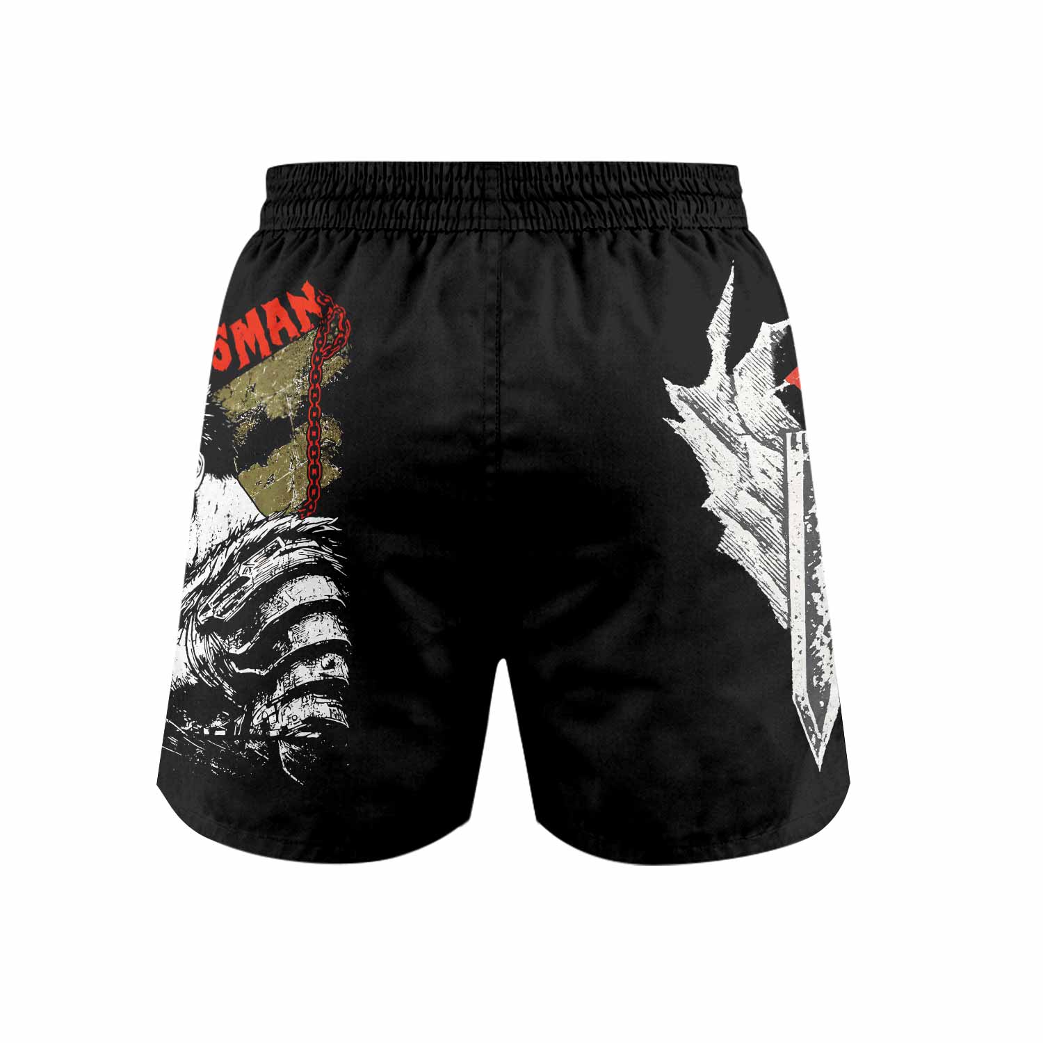 Berserk Black Swordsman Guts Grappling Shorts - back view mockup