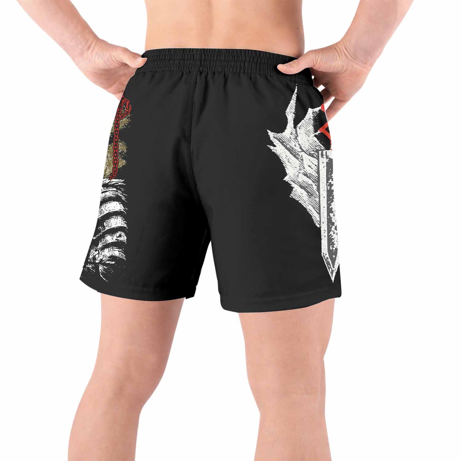 Berserk Black Swordsman Guts Grappling Shorts - back view lifestyle