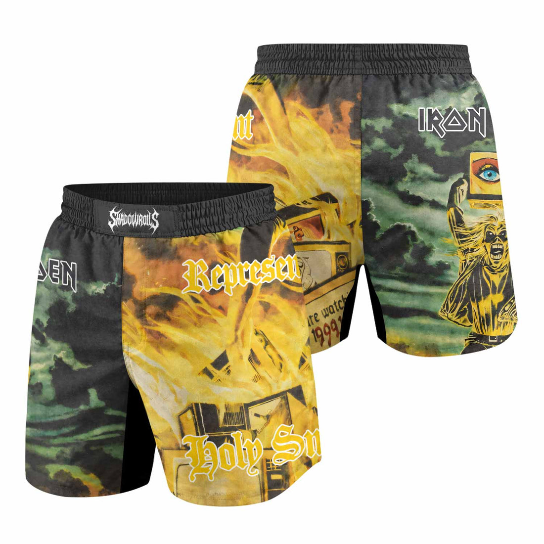 Iron Maiden Holy Smoke Grappling Shorts - front and back view