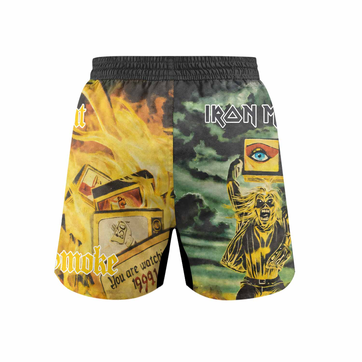 Iron Maiden Holy Smoke Grappling Shorts - back view mockup