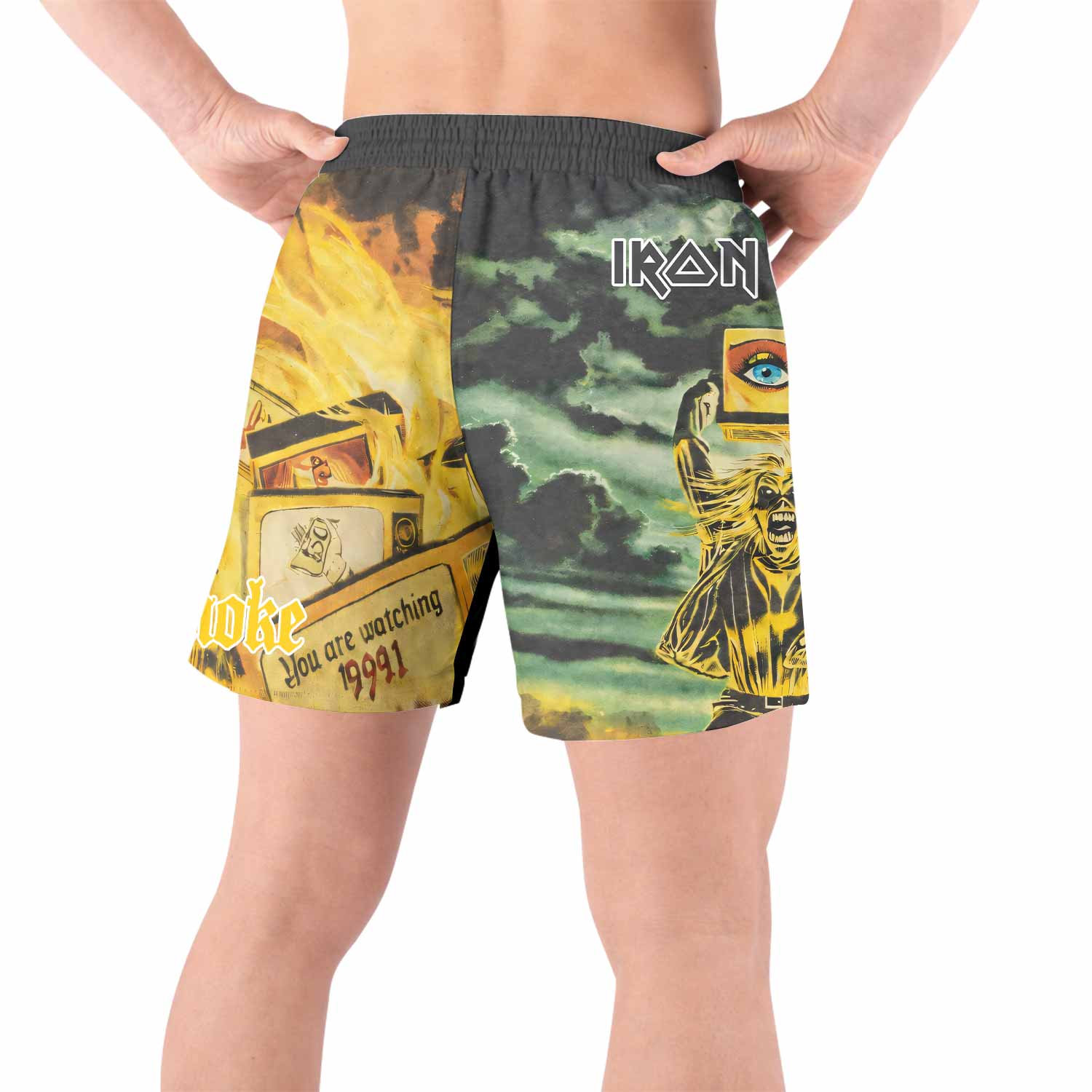 Iron Maiden Holy Smoke Grappling Shorts - back view lifestyle