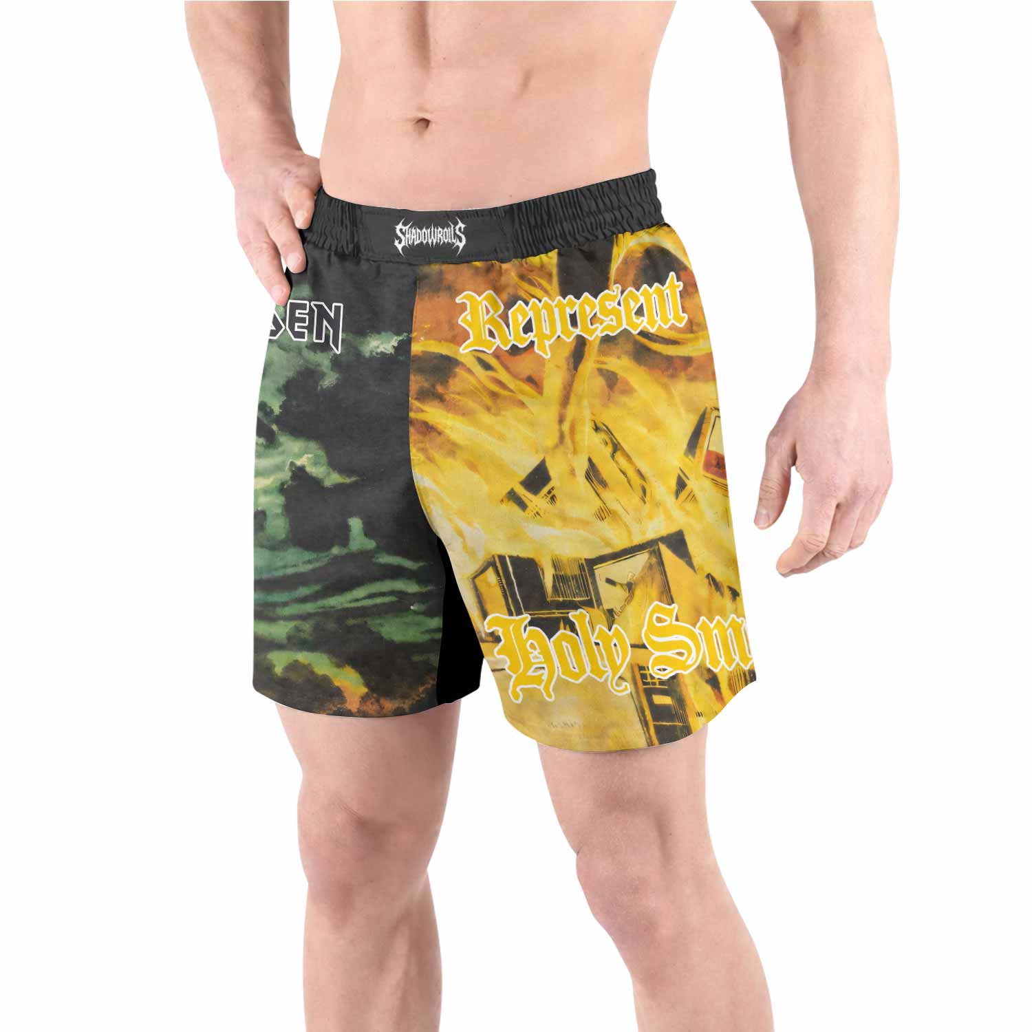 Iron Maiden Holy Smoke Grappling Shorts - front view lifestyle