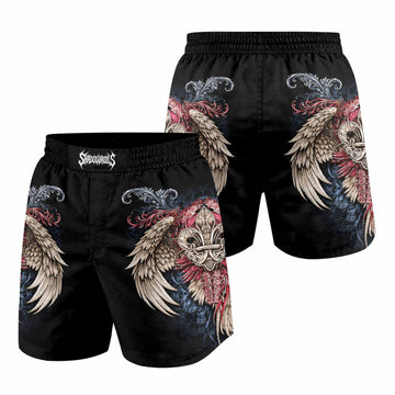 Metallic Embossed Angel Grappling Shorts - front and back view