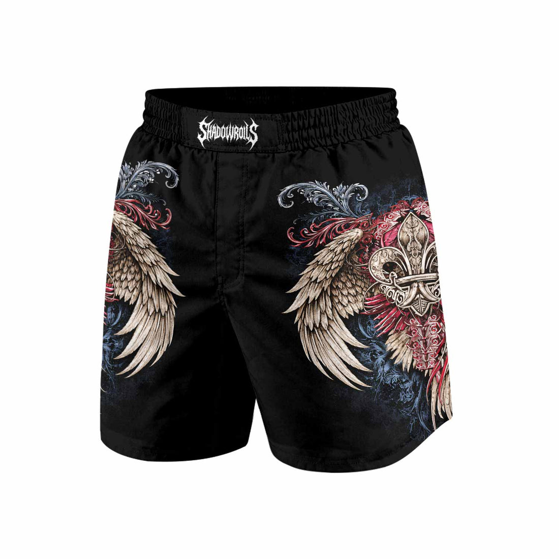 Metallic Embossed Angel Grappling Shorts - front and back view