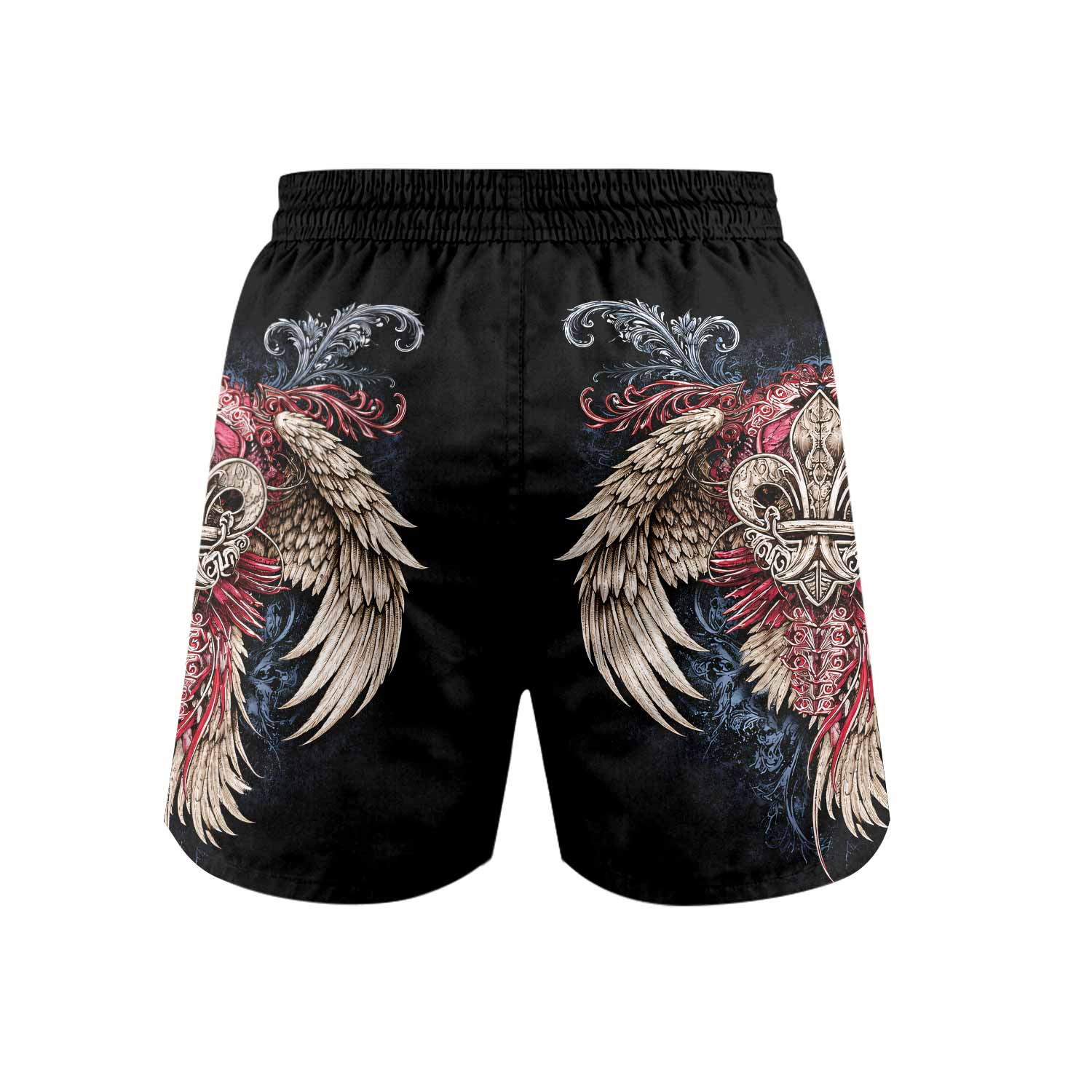Metallic Embossed Angel Grappling Shorts - back view mockup