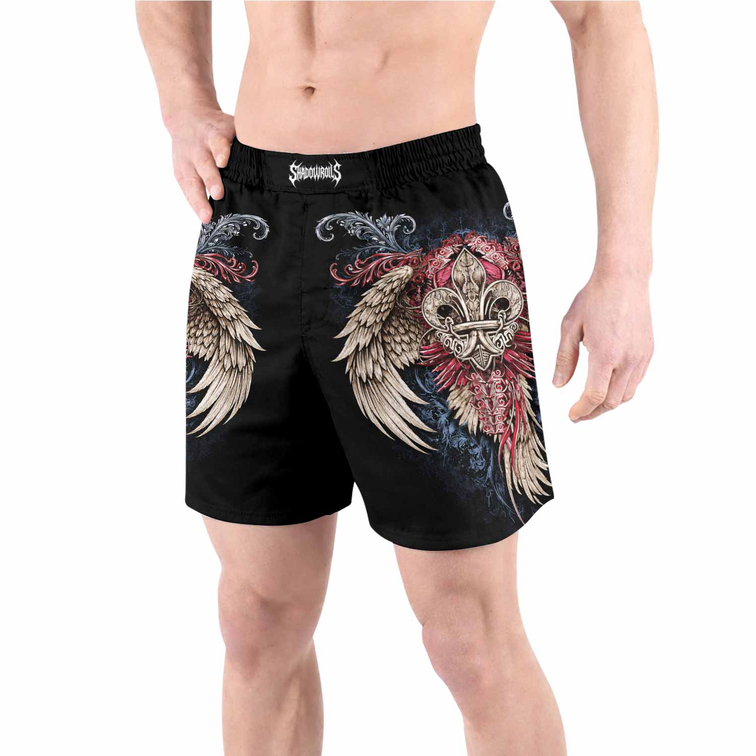 Metallic Embossed Angel Grappling Shorts - front view lifestyle
