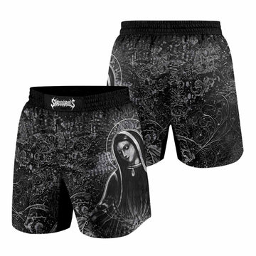Virgin Mary Grappling Shorts - front and back view