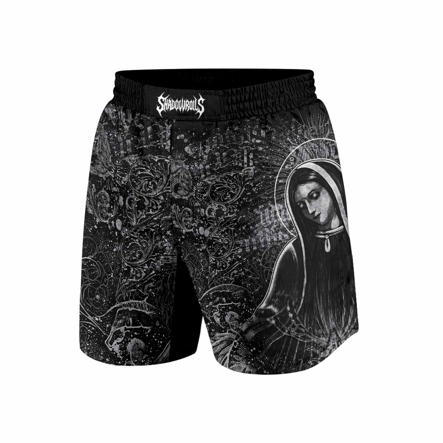 Virgin Mary Grappling Shorts - front view mockup