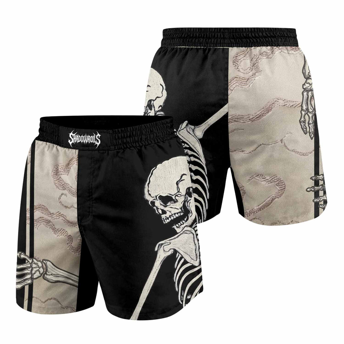 Bare Bones Skeleton Grappling Shorts - front and back view