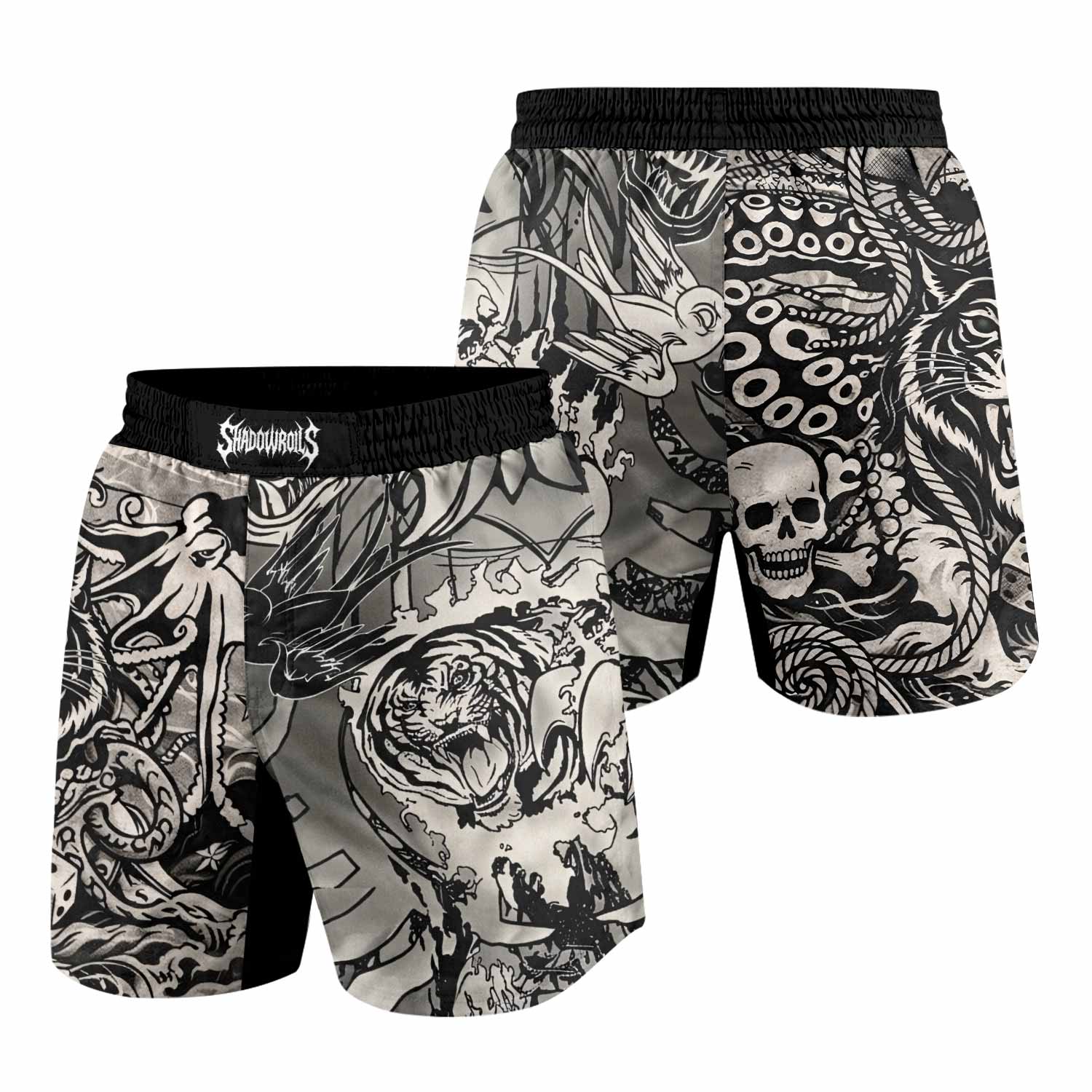 Savage Ocean Irezumi Grappling Shorts - front and back view