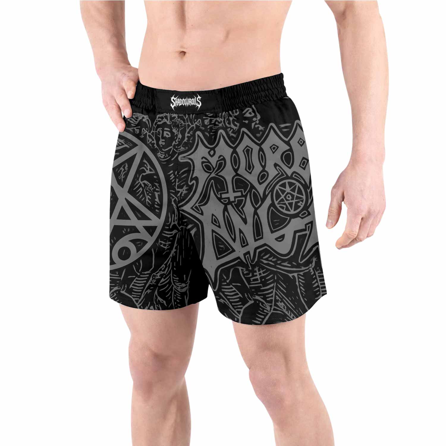 Morbid Angel Unholy Blasphemies Grappling Shorts - front view lifestyle