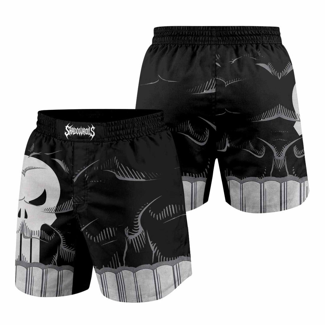 Punisher Skull Tactical Grappling Shorts - front and back view
