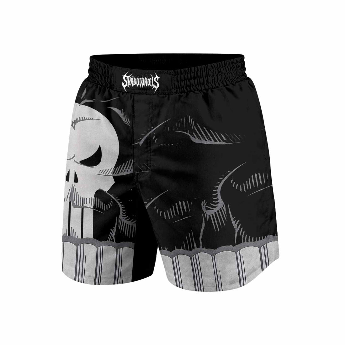 Punisher Skull Tactical Grappling Shorts - front and back view