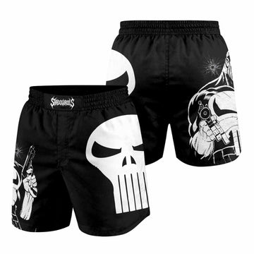 The Punisher Comic Frank Castle Grappling Shorts - front and back view