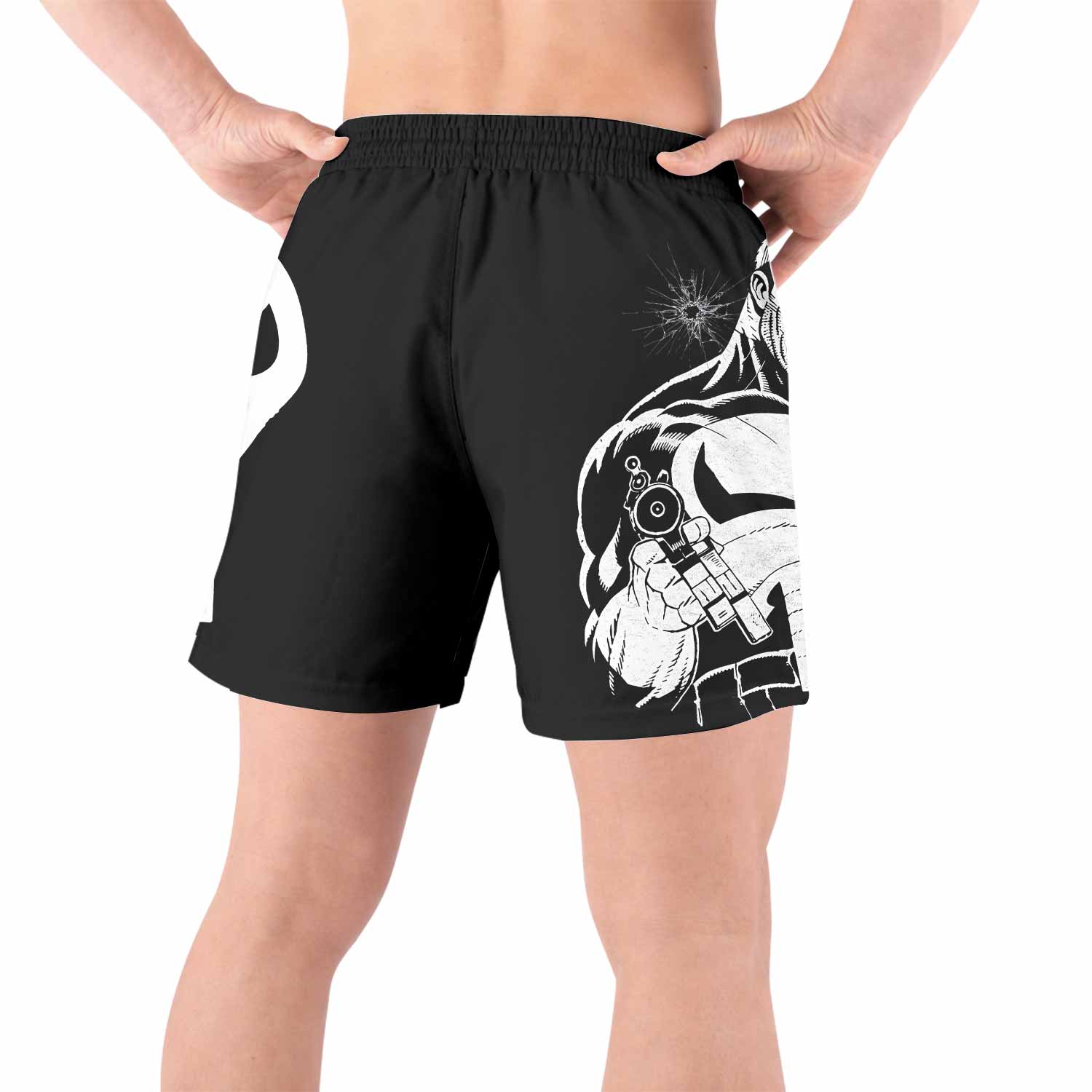 The Punisher Comic Frank Castle Grappling Shorts - back view lifestyle