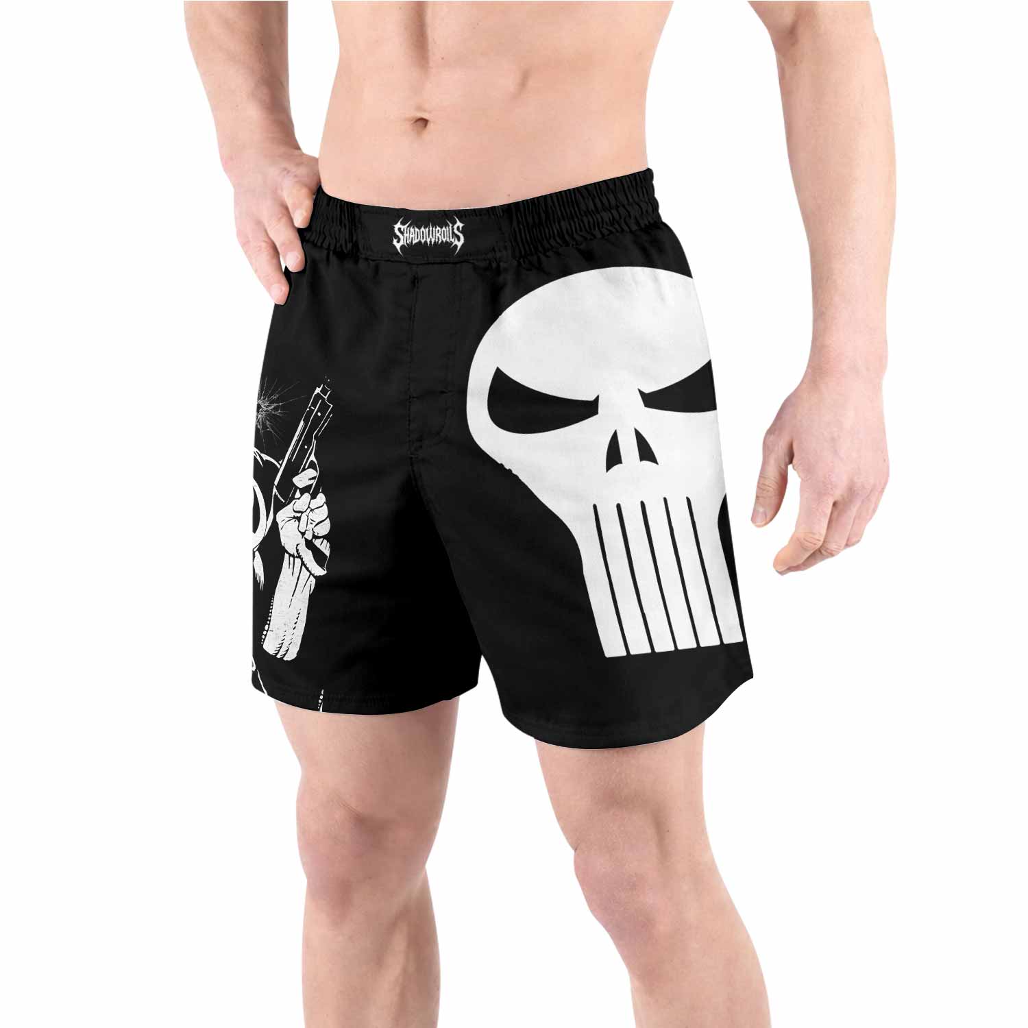 The Punisher Comic Frank Castle Grappling Shorts - front view lifestyle