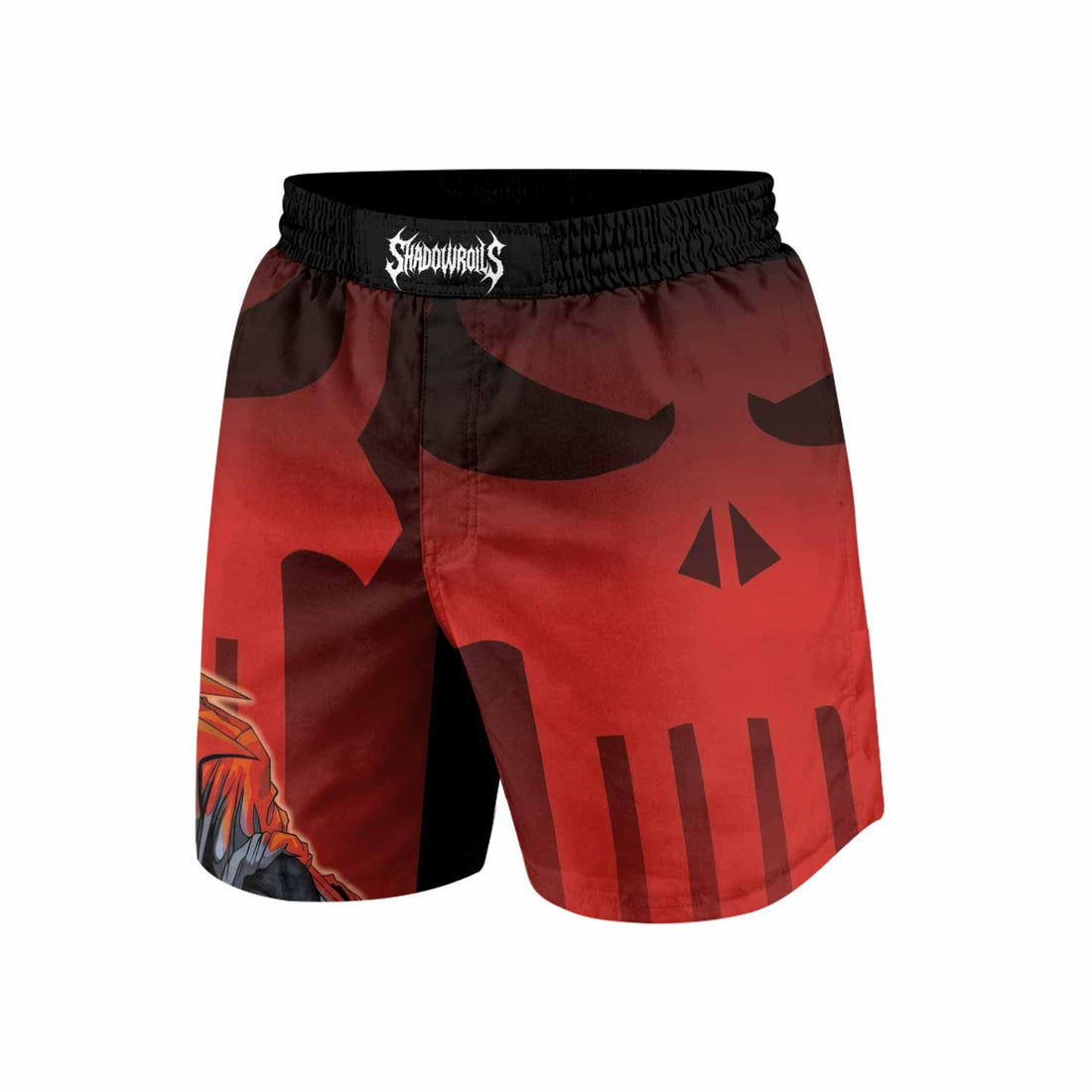 The Punisher Red Frank Castle Grappling Shorts - front and back view