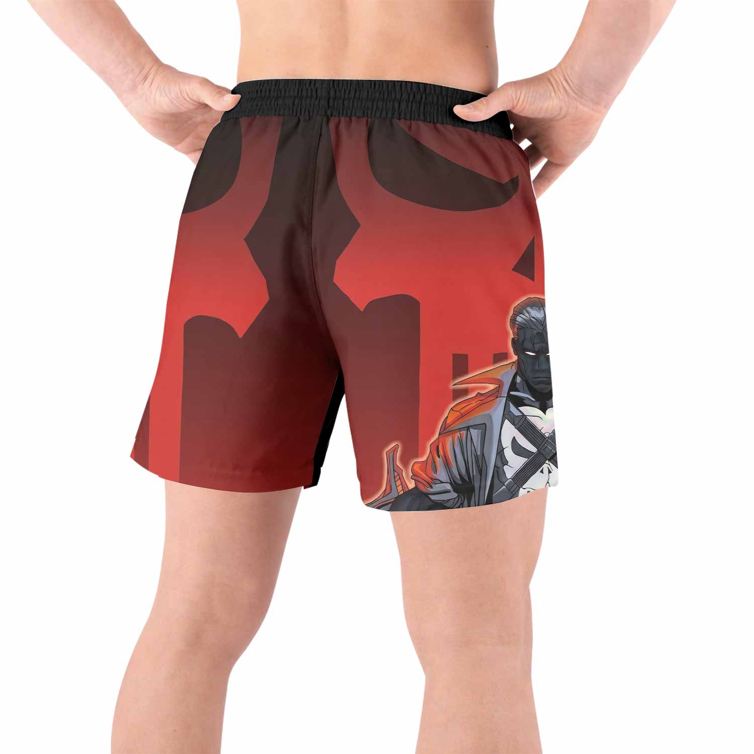 The Punisher Red Frank Castle Grappling Shorts - back view lifestyle