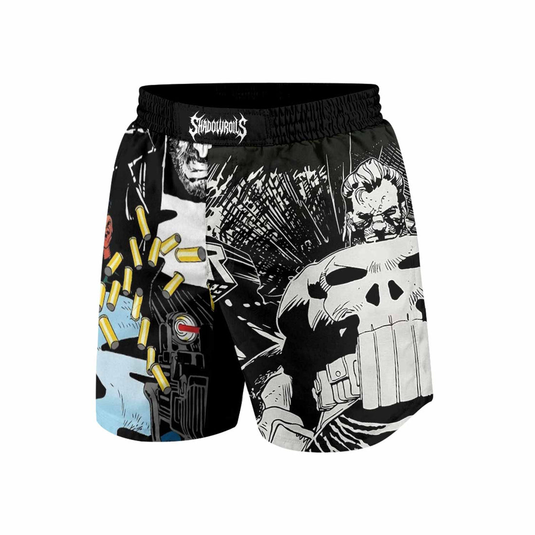 Punisher Bullet Storm Frank Castle Grappling Shorts - front and back view