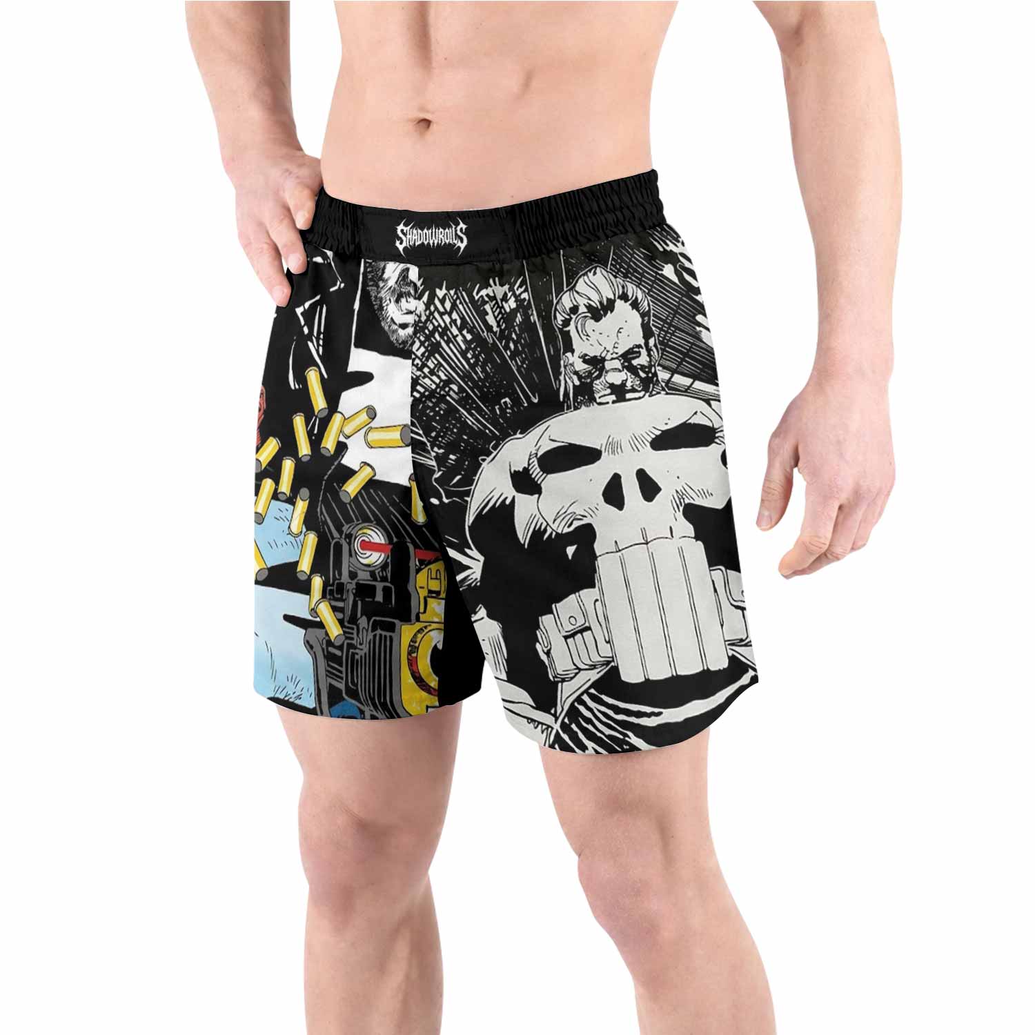 Punisher Bullet Storm Frank Castle Grappling Shorts - front view lifestyle