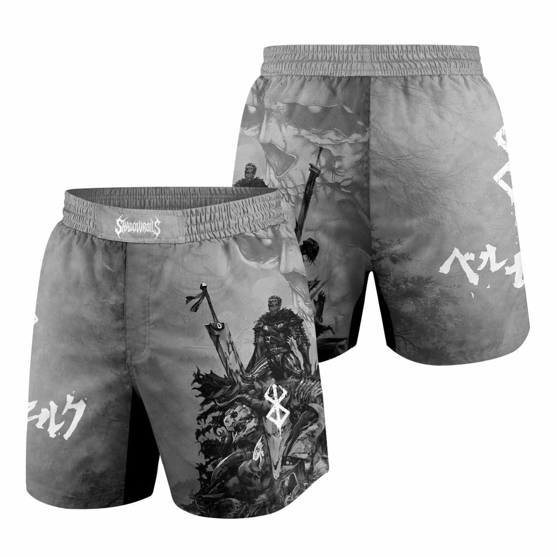 Berserk Guts Sorrow Grappling Shorts - front and back view