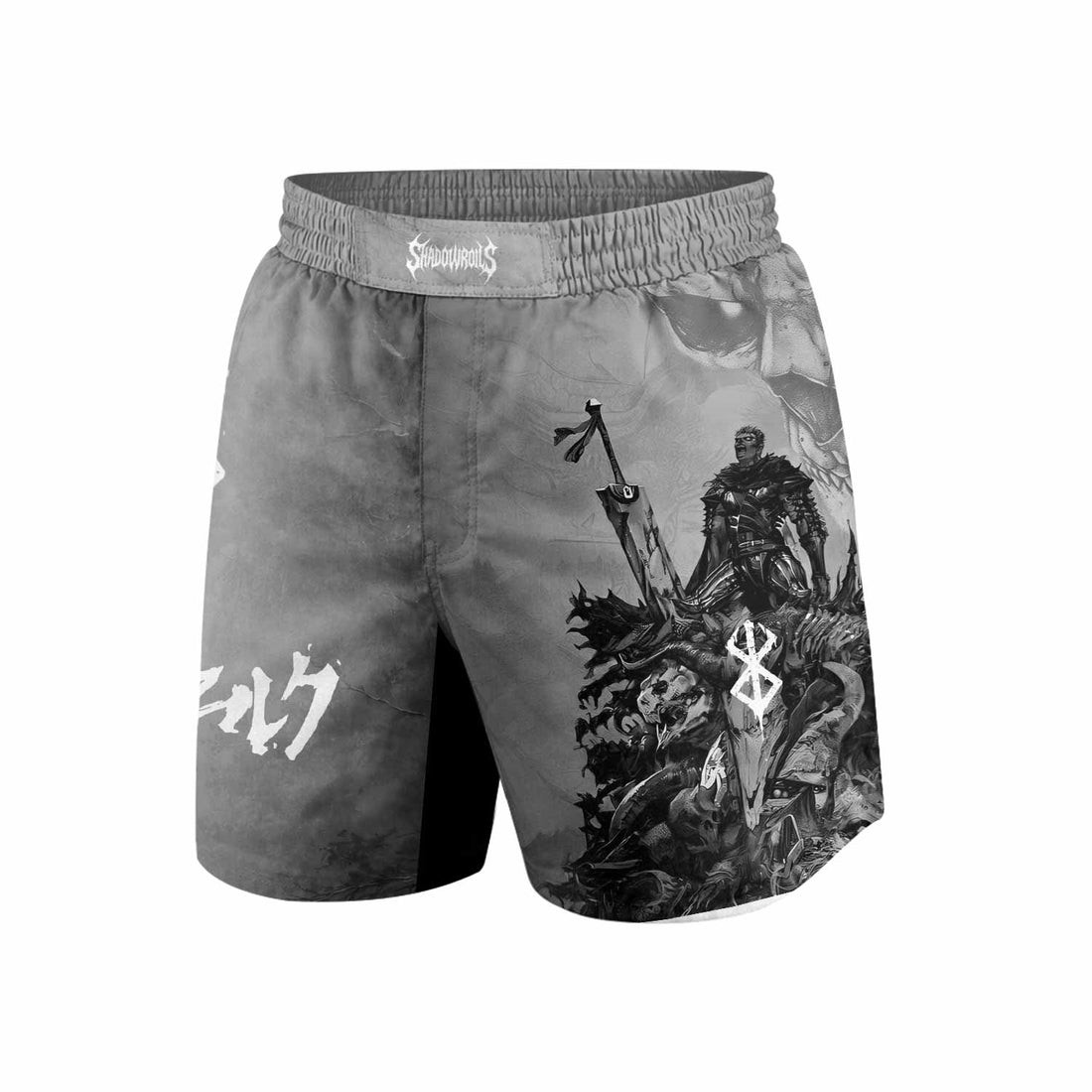 Berserk Guts Sorrow Grappling Shorts - front and back view