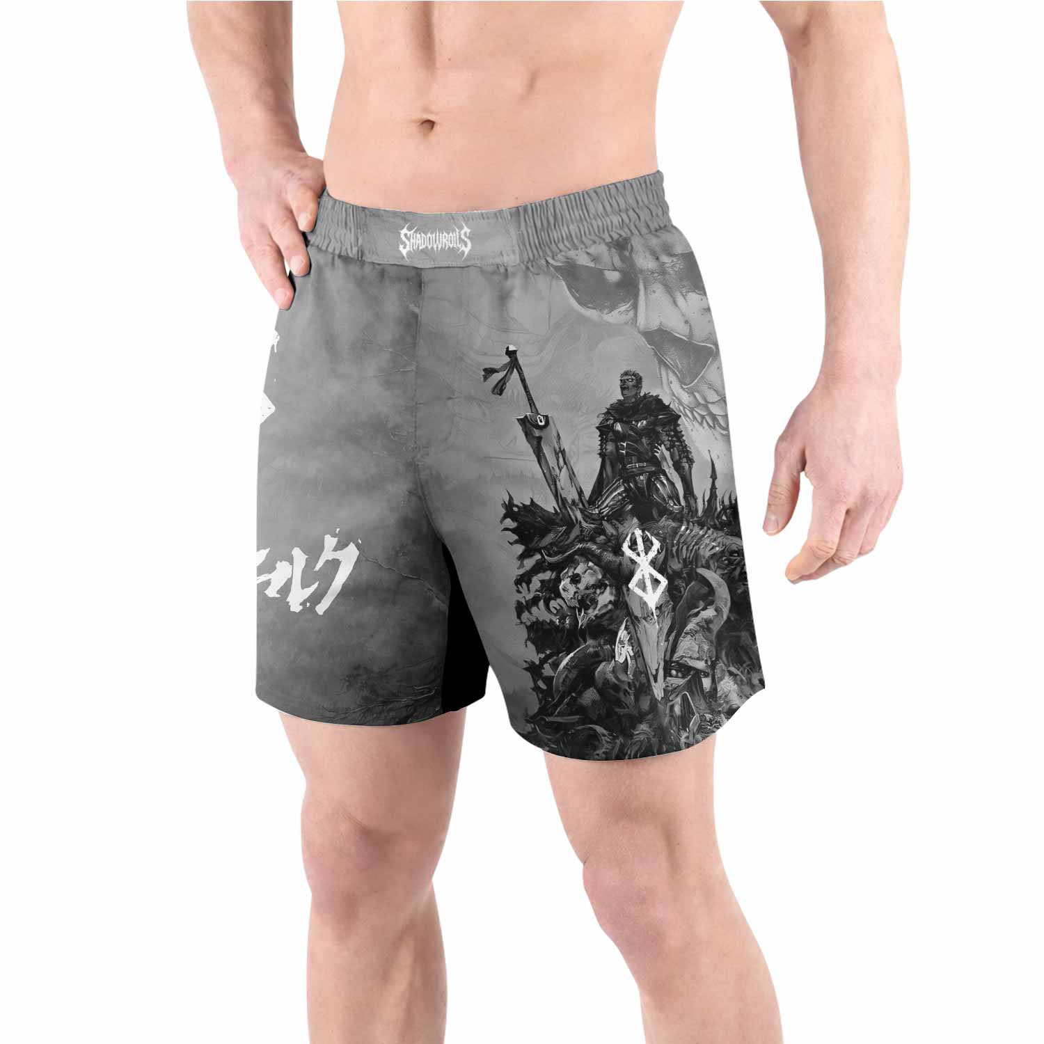 Berserk Guts Sorrow Grappling Shorts - front view lifestyle