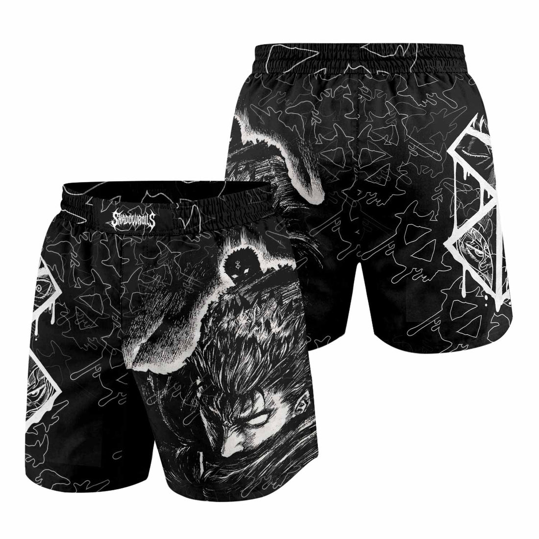 Berserk Forged In Blood Grappling Shorts - front and back view
