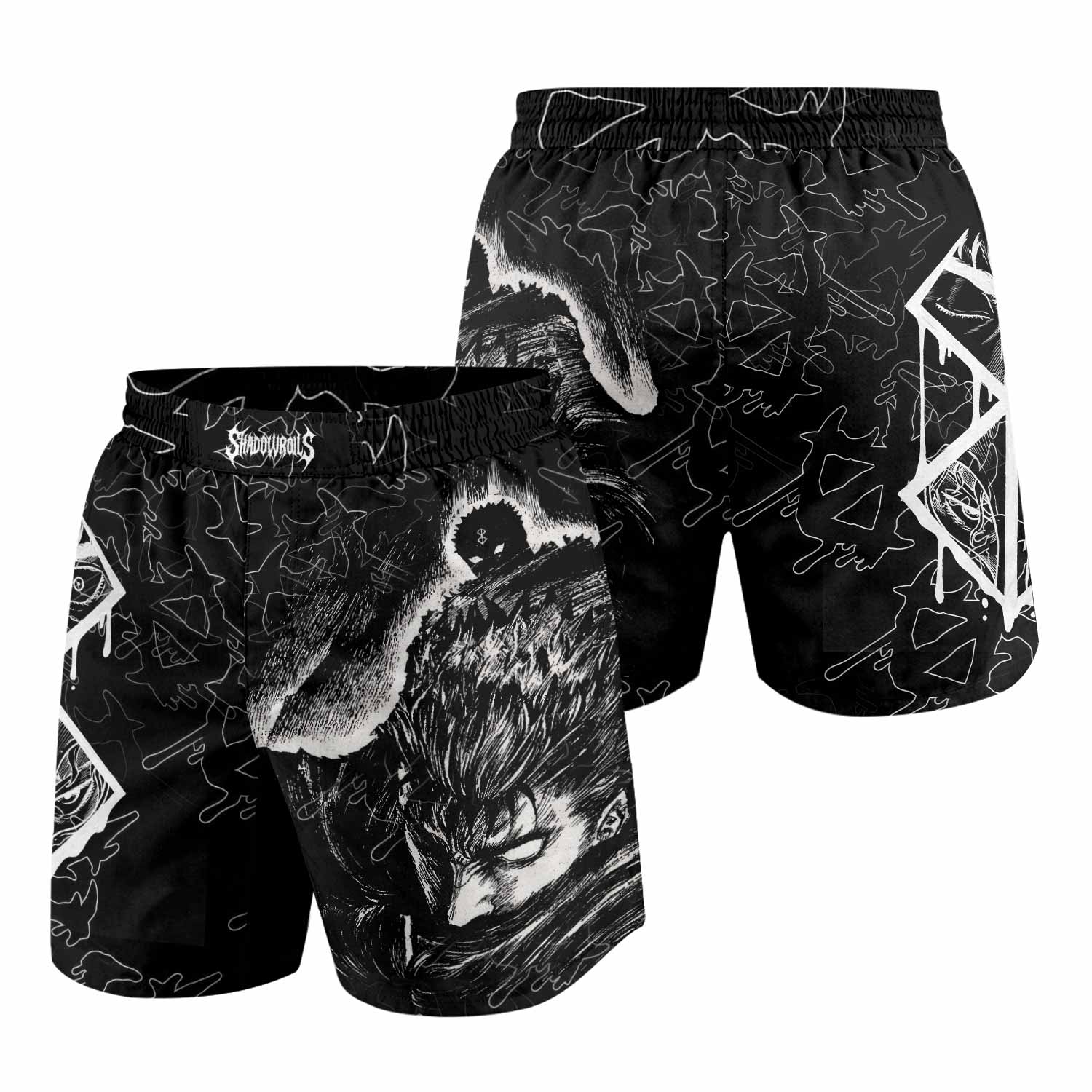Berserk Forged In Blood Grappling Shorts - front and back view