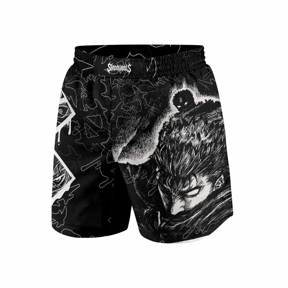 Berserk Forged In Blood Grappling Shorts - front and back view