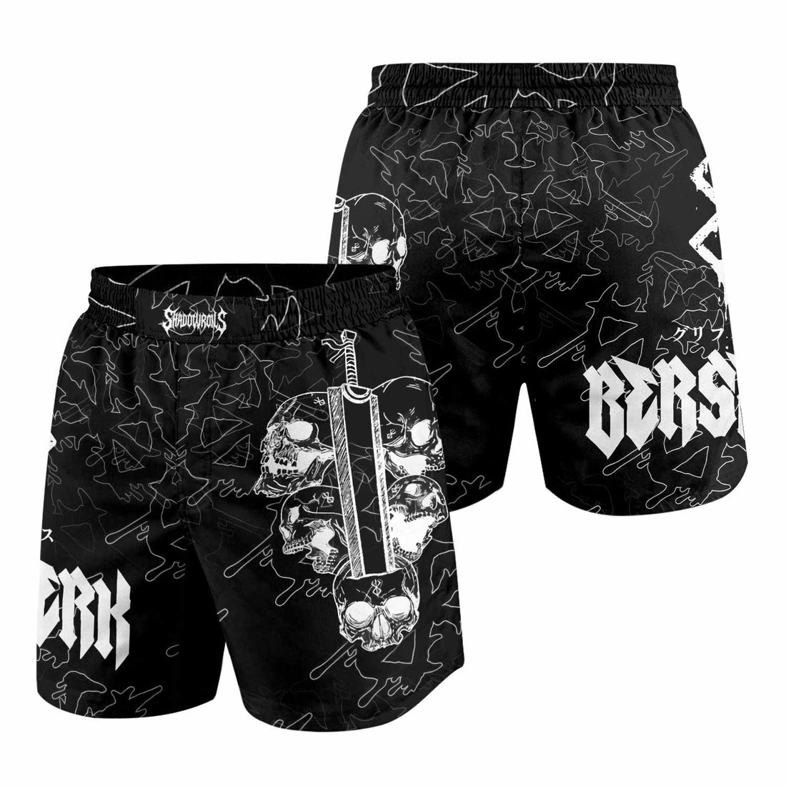 Berserk Dragon Slayer Skull Grappling Shorts - front and back view