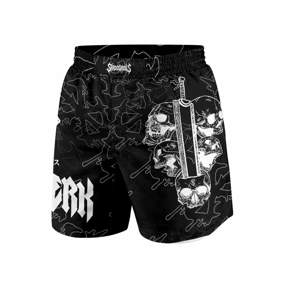 Berserk Dragon Slayer Skull Grappling Shorts - front and back view