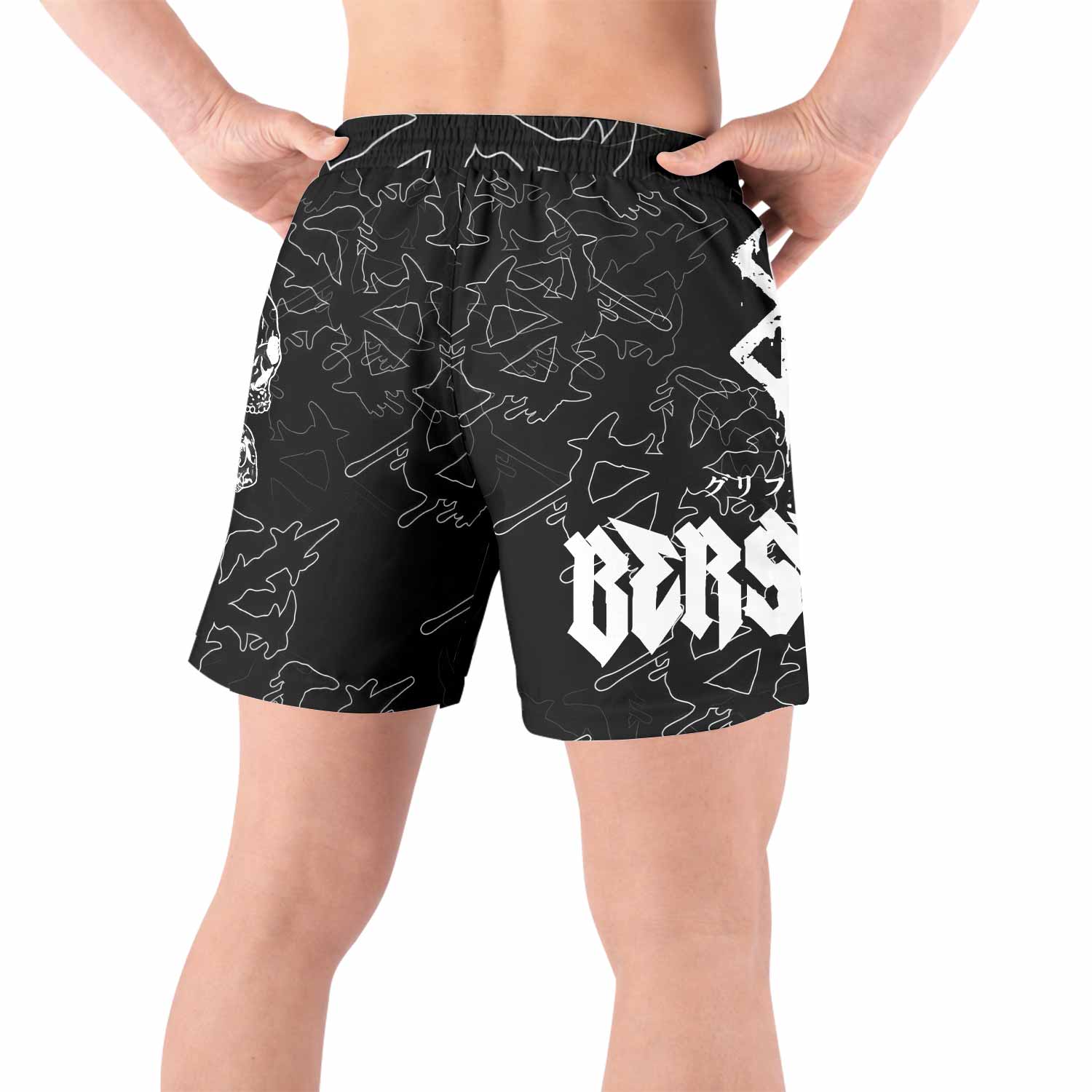 Berserk Dragon Slayer Skull Grappling Shorts - back view lifestyle