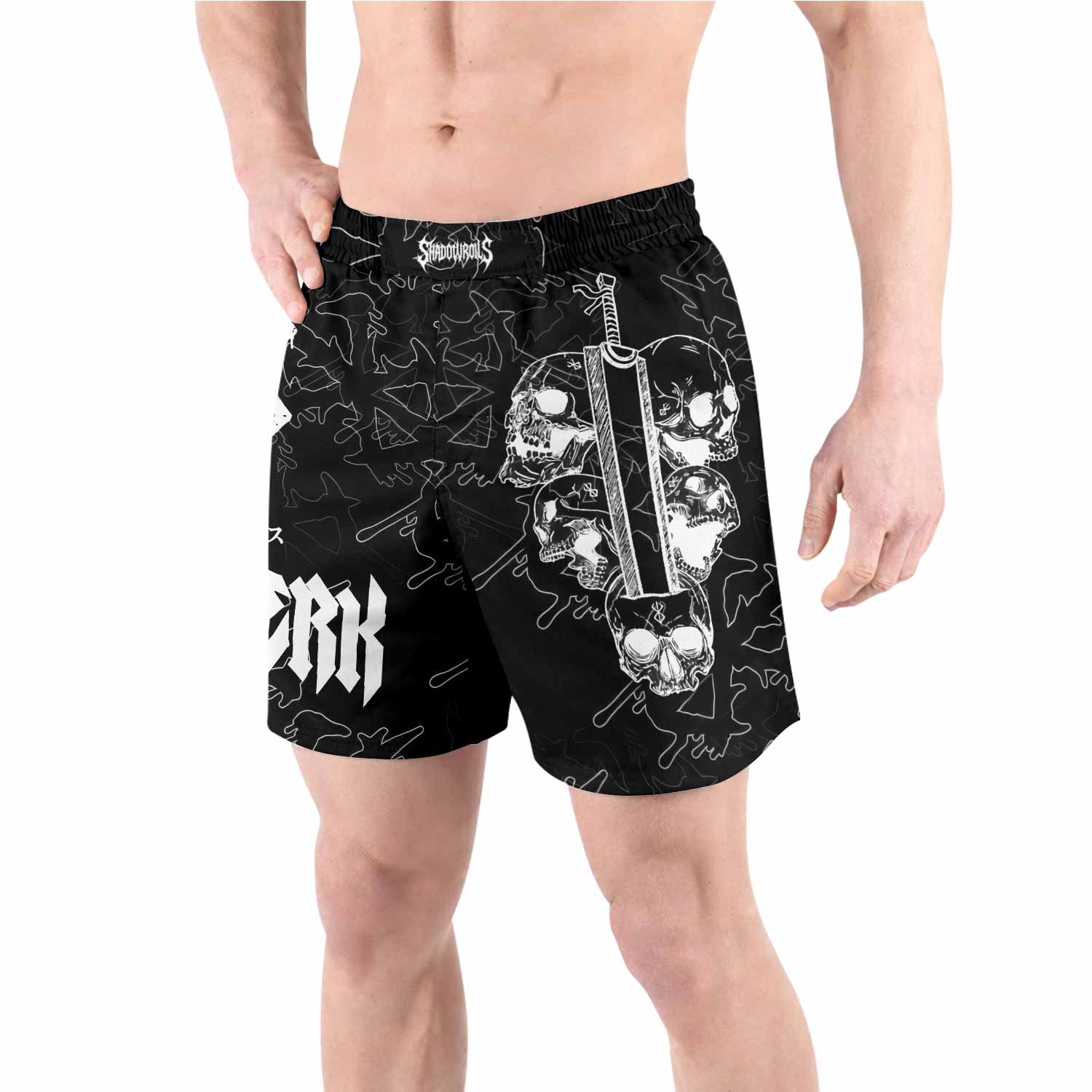 Berserk Dragon Slayer Skull Grappling Shorts - front view lifestyle