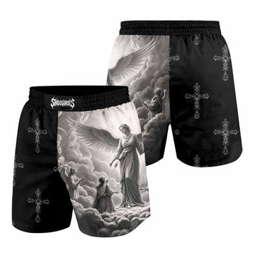 Jesus Saves Angel Ascension Grappling Shorts - front and back view