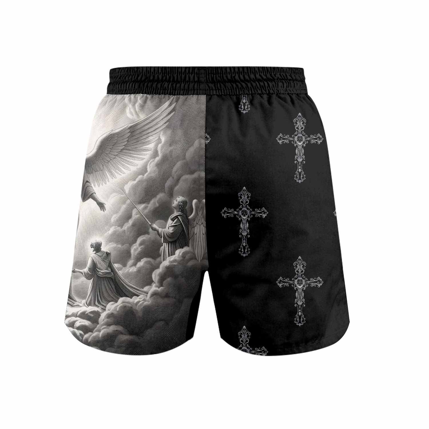Jesus Saves Angel Ascension Grappling Shorts - front view mockup