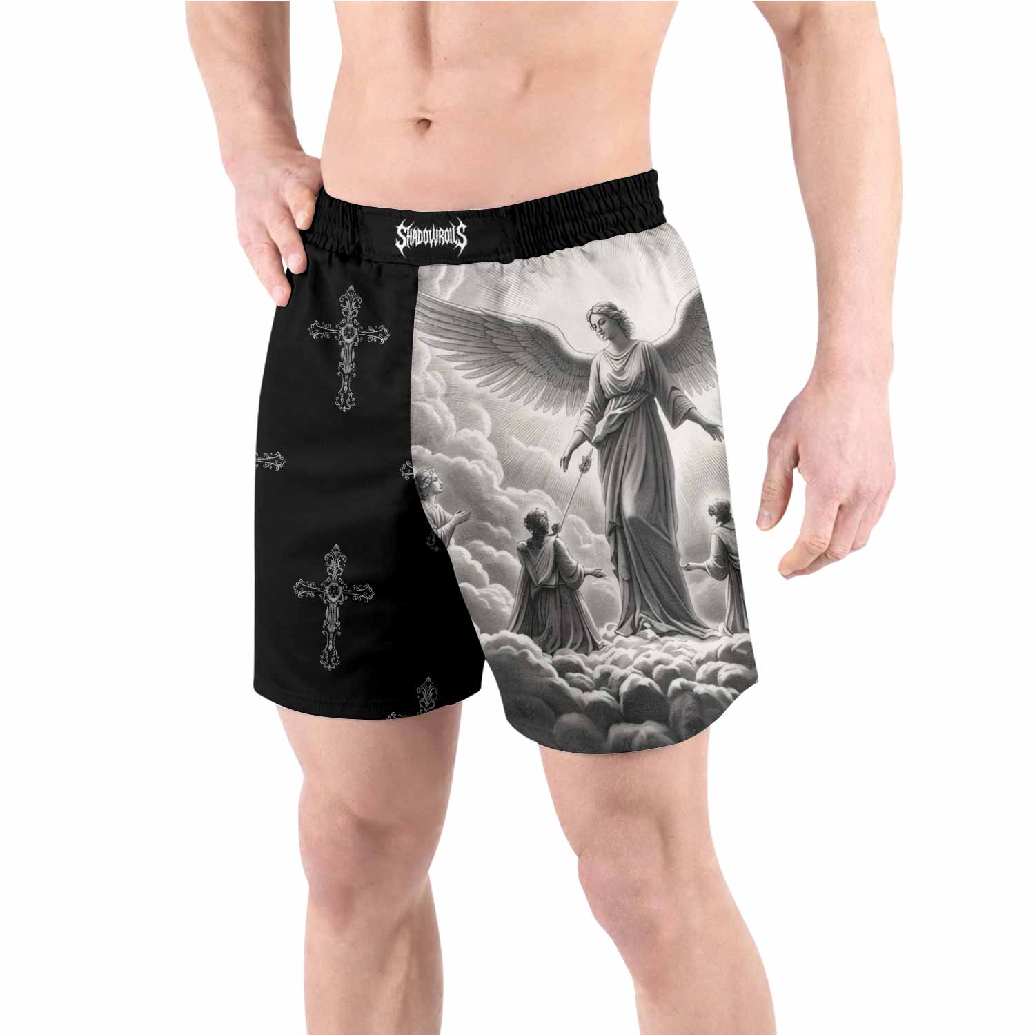 Jesus Saves Angel Ascension Grappling Shorts - front view lifestyle
