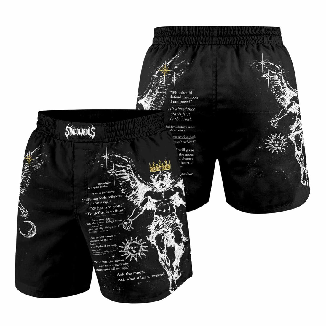 The Messenger Has Arrived Black Grappling Shorts - front and back view