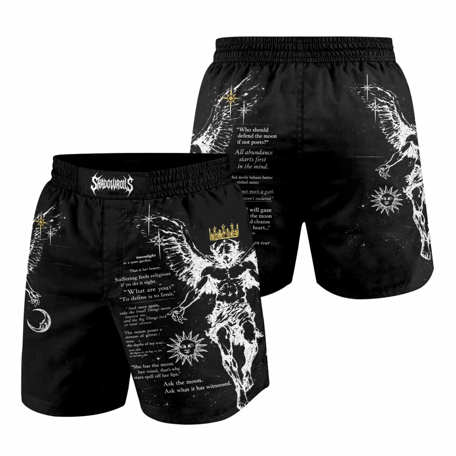 The Messenger Has Arrived Black Grappling Shorts - front and back view