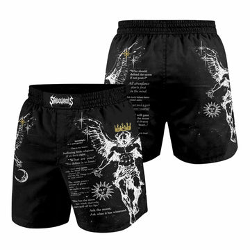 The Messenger Has Arrived Black Grappling Shorts - front and back view