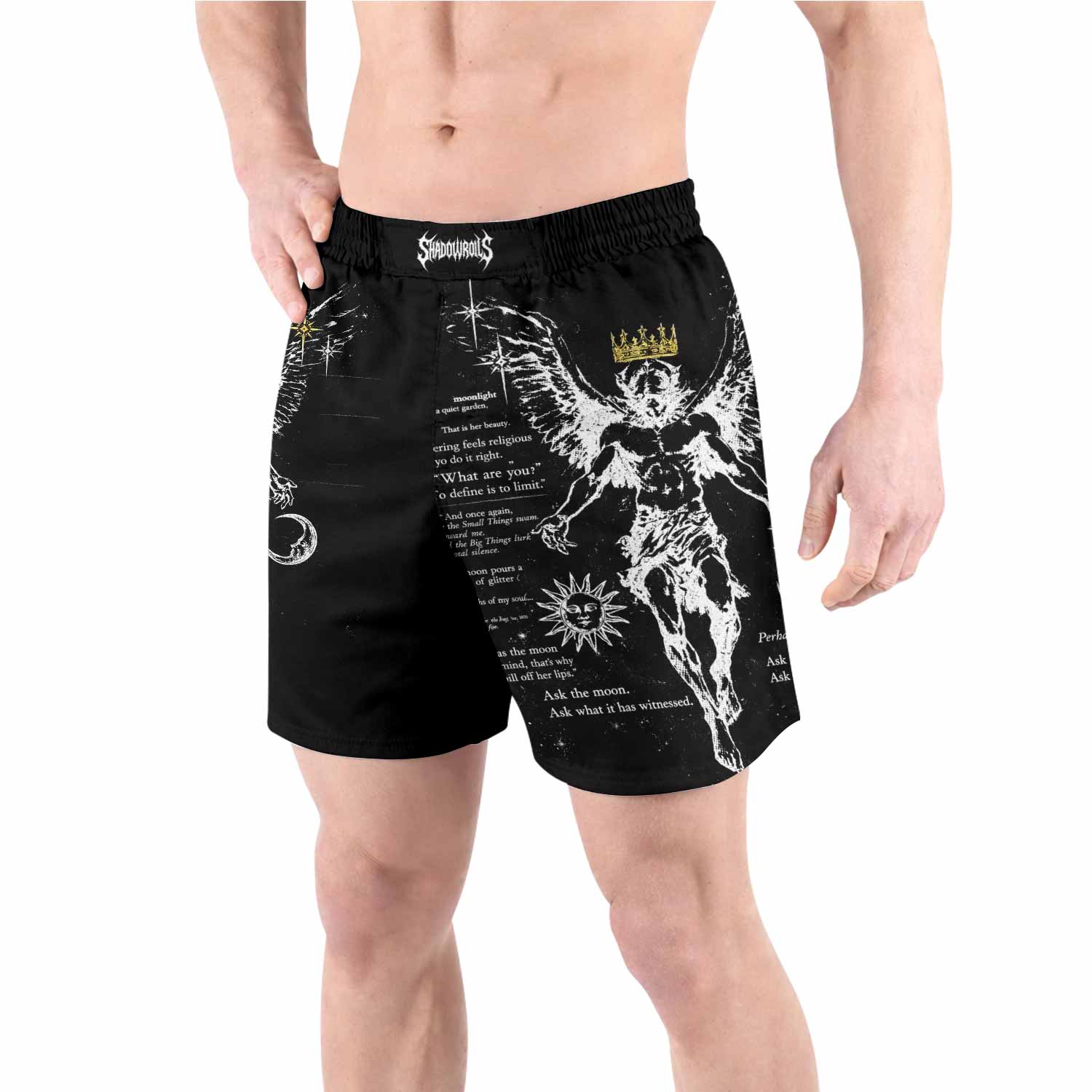 The Messenger Has Arrived Black Grappling Shorts - front view lifestyle