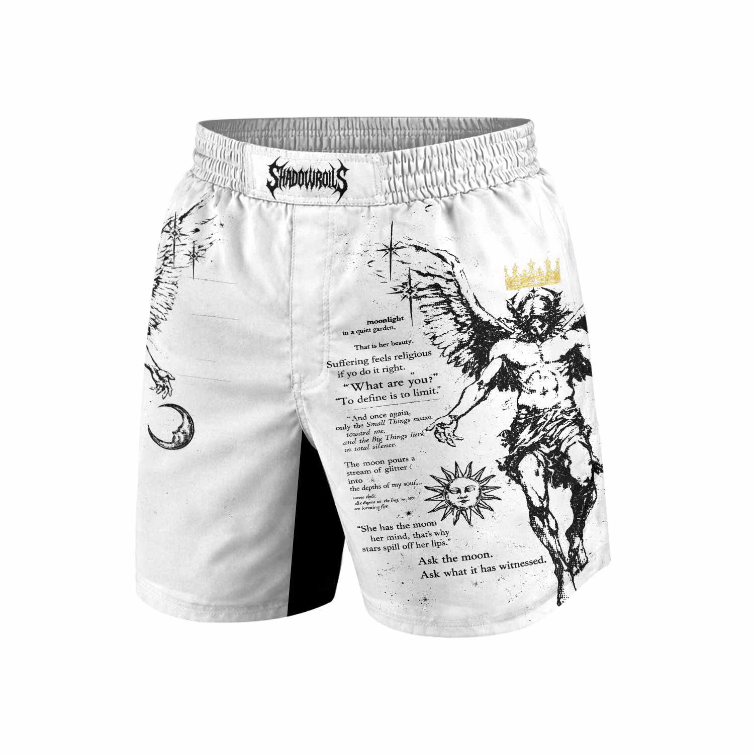 The Messenger Has Arrived White Grappling Shorts - back view mockup