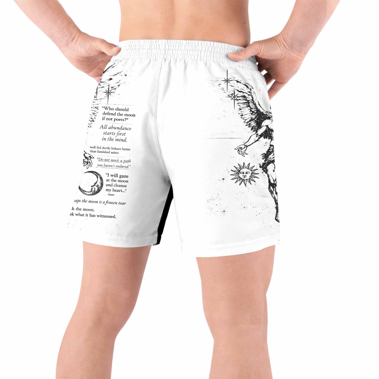 The Messenger Has Arrived White Grappling Shorts - back view lifestyle