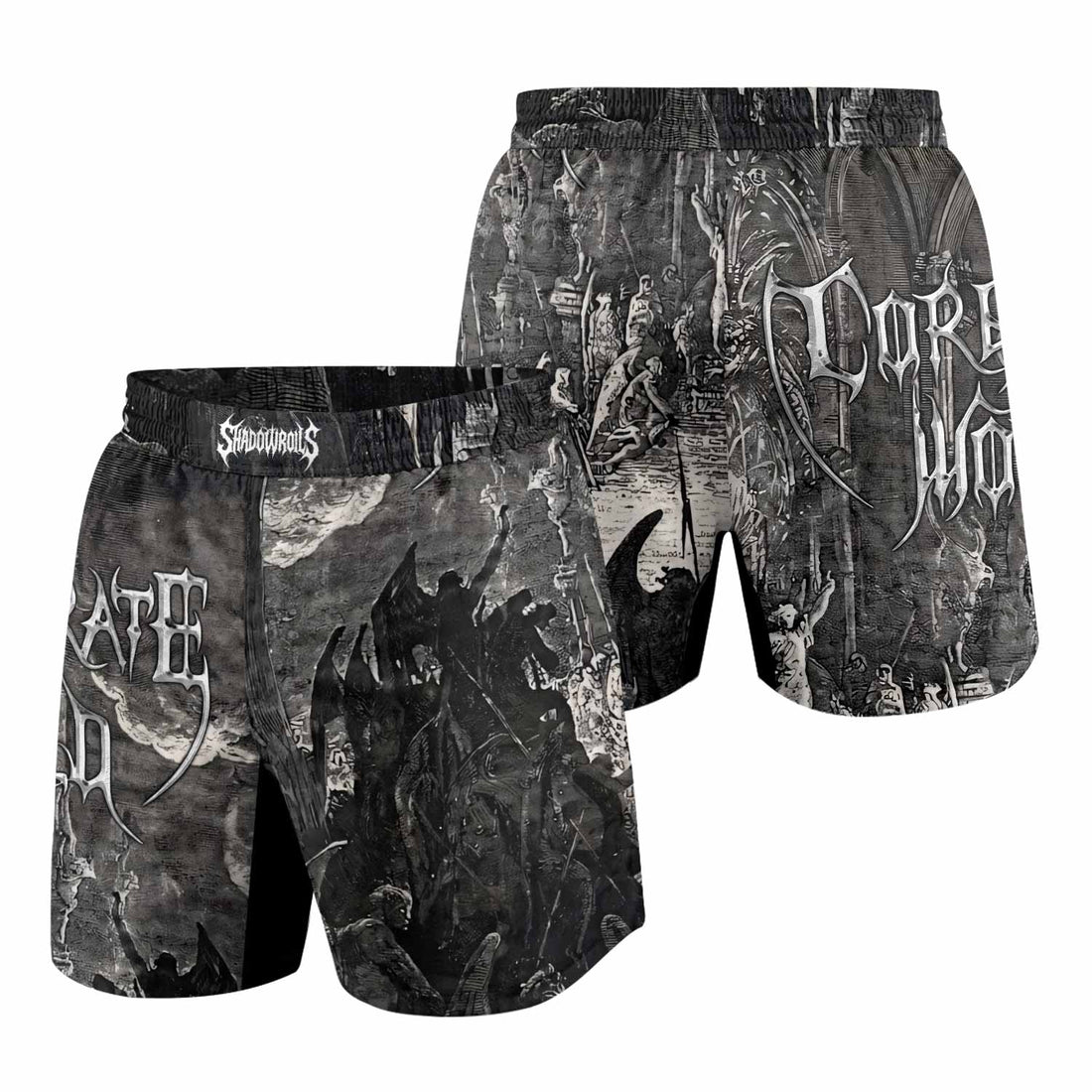 Corporate World Paradise Lost Grappling Shorts - front and back view